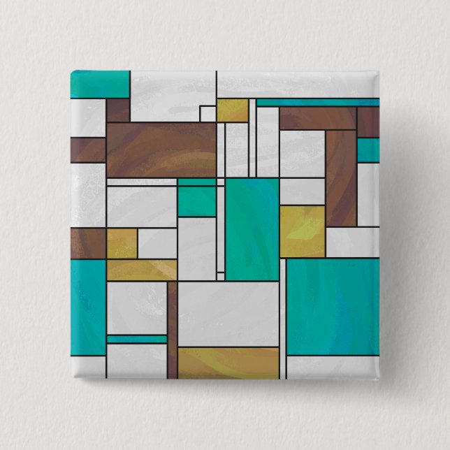 Mondrian Brown Gult Teal Print Knapp (Framsida)