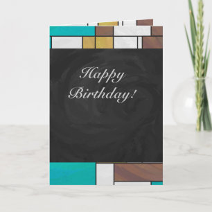 Mondrian Brown Gult Teal Print Kort