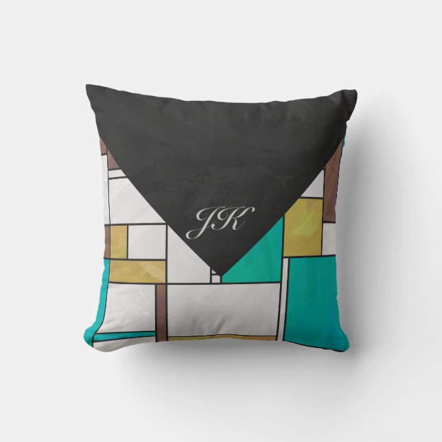 Mondrian Brown Gult Teal Print Kudde (Framsida)