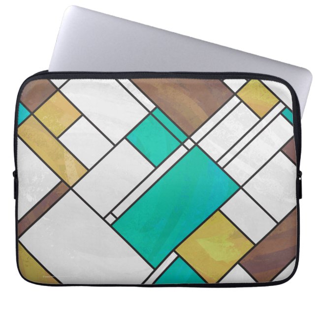 Mondrian Brown Gult Teal Print Laptop Sleeve (Framsidan)