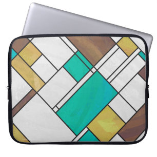 Mondrian Brown Gult Teal Print Laptop Sleeve