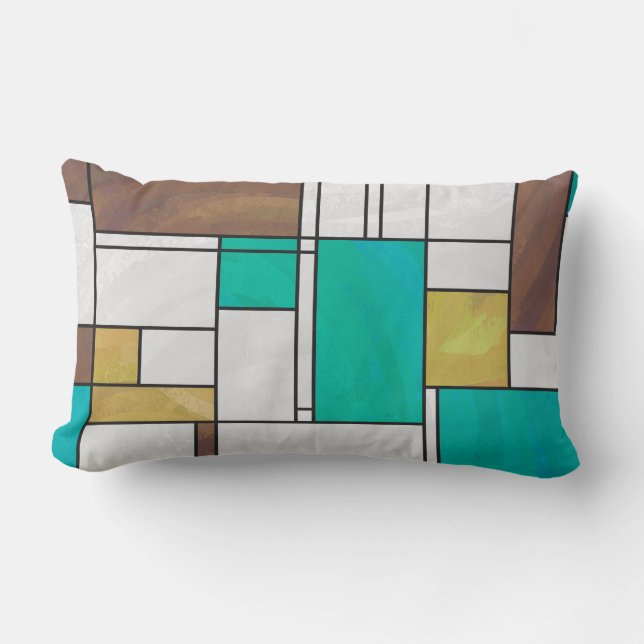 Mondrian Brown Gult Teal Print Lumbarkudde (Framsida)
