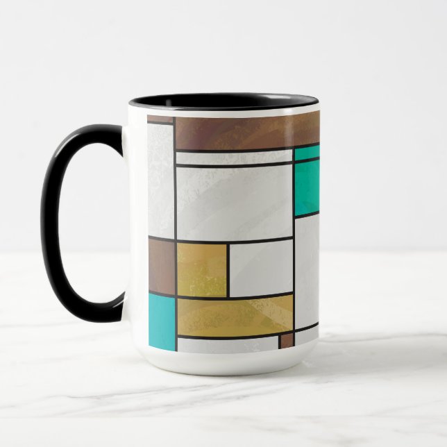 Mondrian Brown Gult Teal Print Mugg (Vänster)