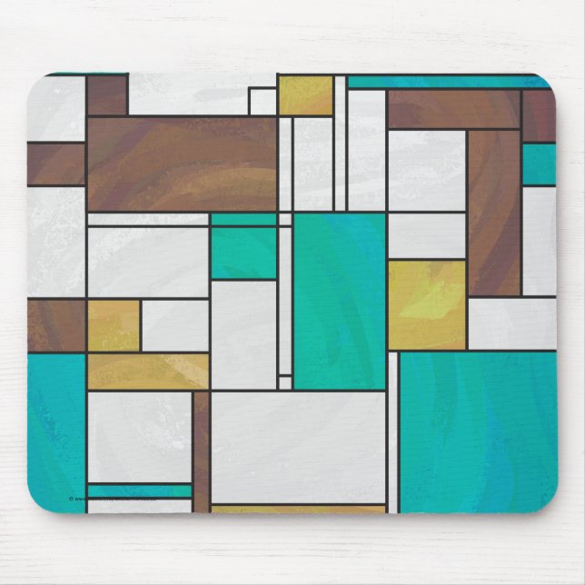 Mondrian Brown Gult Teal Print Musmatta (Framsidan)