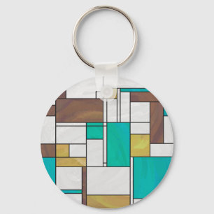 Mondrian Brown Gult Teal Print Nyckelring