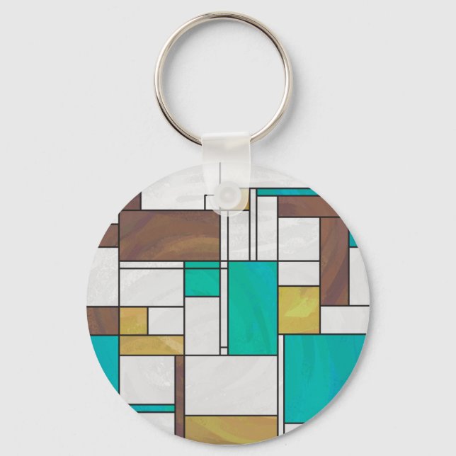 Mondrian Brown Gult Teal Print Nyckelring (Framsida)