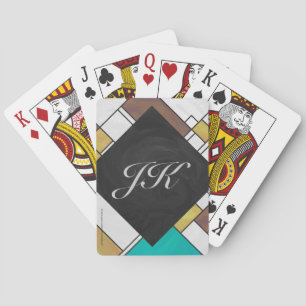 Mondrian Brown Gult Teal Print Spel Kort