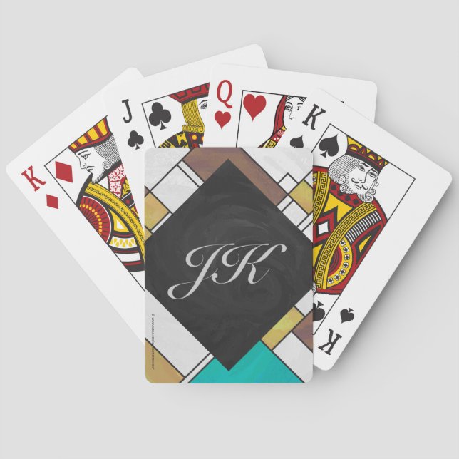 Mondrian Brown Gult Teal Print Spel Kort (Baksidan)