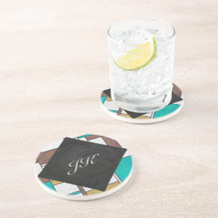 Mondrian Brown Gult Teal Print Underlägg Sandsten