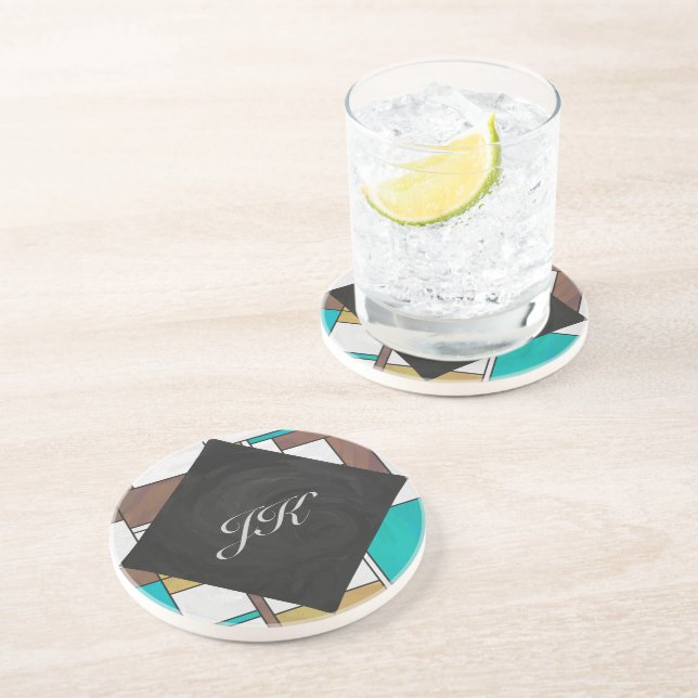 Mondrian Brown Gult Teal Print Underlägg Sandsten (Sidan)