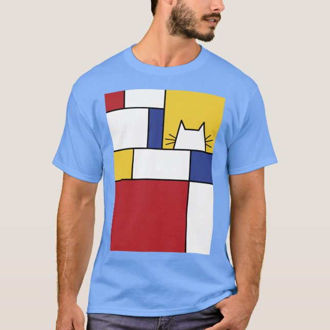 Mondrian Cat boy girl retro T Shirt (Framsida)