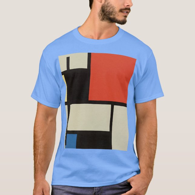 Mondrian Composition Modern Abstrakt Carolina Blue T Shirt (Framsida)