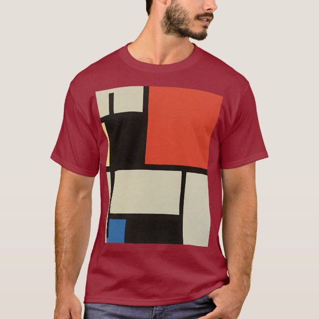 Mondrian Composition Modern Abstrakt Maroon T Shirt (Framsida)