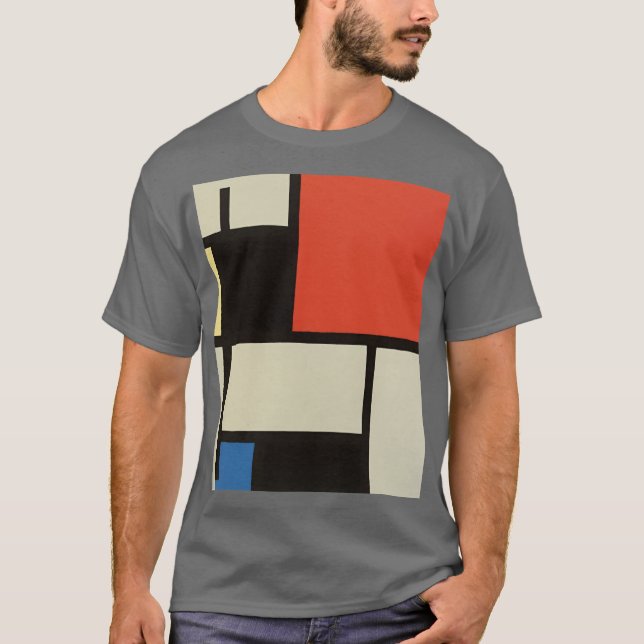 Mondrian Composition Modern Abstrakt Mörk Grått T Shirt (Framsida)