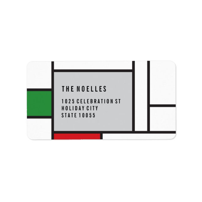 Mondrian De Stijl Art Minimalistiska Helgdag-etike Adressetikett (Framsidan)