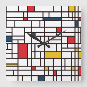 Mondrian De Stijl Fyrkantig Klocka