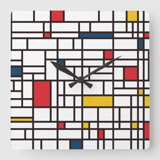 Mondrian De Stijl Fyrkantig Klocka (Framsida)