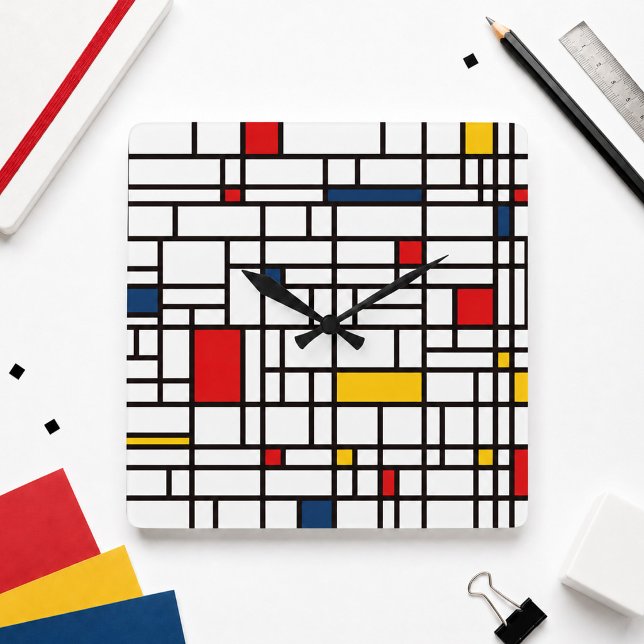 Mondrian De Stijl Fyrkantig Klocka (Skapare uppladdad)