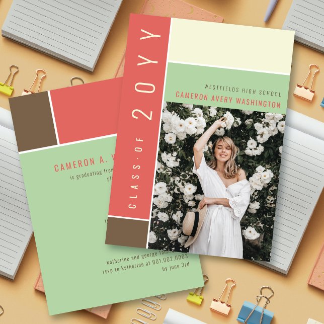 Mondrian Färg Blocks Mod Photo Studentfest Inbjudningar (Skapare uppladdad)