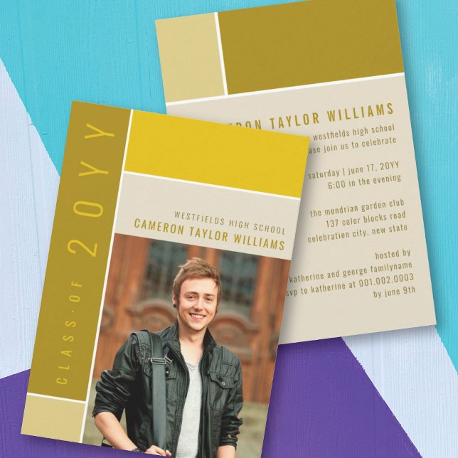 Mondrian Färg Blocks Mod Photo Studentfest Inbjudningar (Skapare uppladdad)