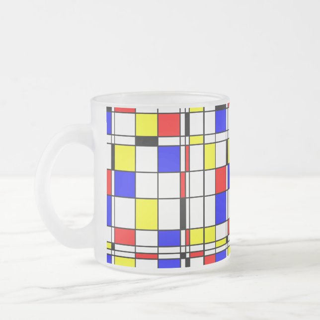Mondrian färgrik Minimalist De Stijl modern konst Frostad Glasmugg (Vänster)