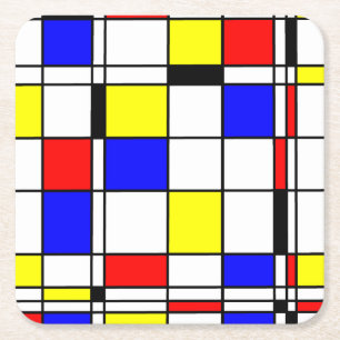 Mondrian färgrik Minimalist De Stijl modern konst Underlägg Papper Kvadrat