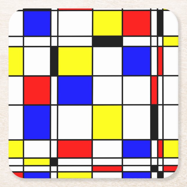 Mondrian färgrik Minimalist De Stijl modern konst Underlägg Papper Kvadrat (Framsidan)