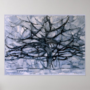 Mondrian-Grått Träd, berömd, färgning, Poster