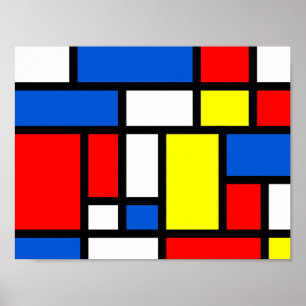 Mondrian gul röd blåttaffisch poster