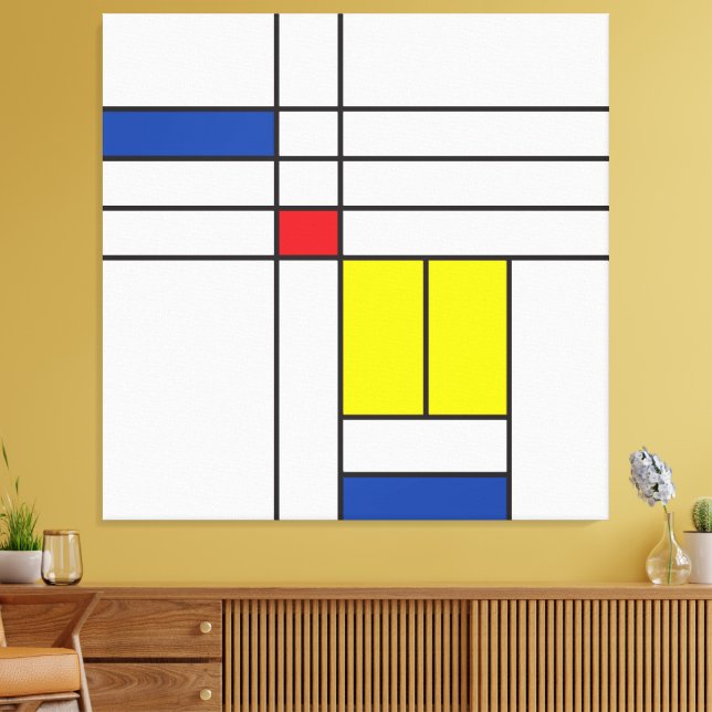 Mondrian II Minimalistisk De Stijl Modern Konst De Canvastryck (Insitu (Vardagsrum))