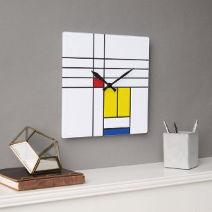 Mondrian II Minimalistisk De Stijl Modern Konst De Fyrkantig Klocka