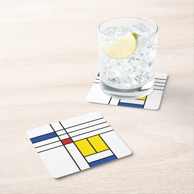 Mondrian II Minimalistisk De Stijl Modern Konst De Underlägg Papper Kvadrat (Insitu)