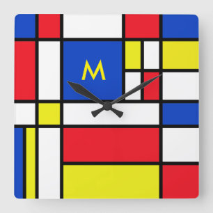 Mondrian Inspired Geometrical Design Abstrakt Art Fyrkantig Klocka