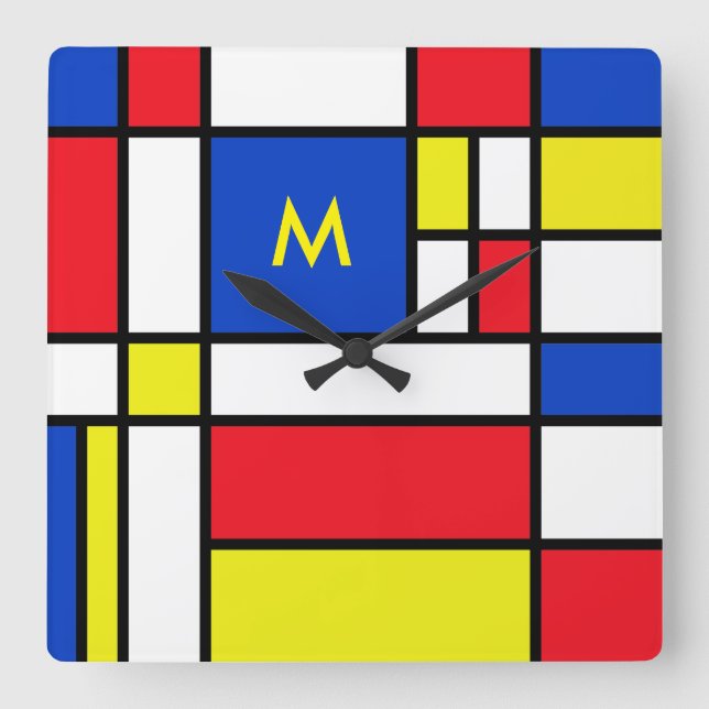 Mondrian Inspired Geometrical Design Abstrakt Art Fyrkantig Klocka (Framsida)