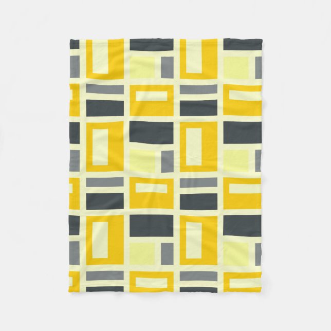 MONDRIAN INSPIRED - GULT & GRÅTT FLEECEFILT (Framsidan)