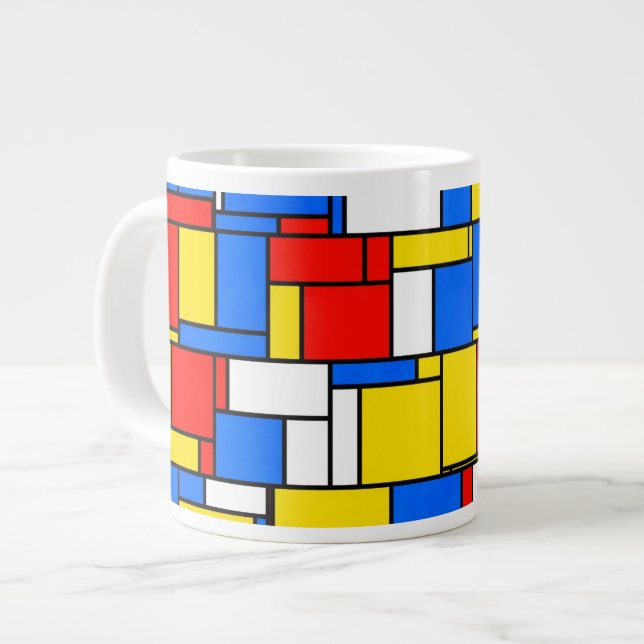 Mondrian Inspired Stil Red Blue Mönster Jumbo Mugg (Framsida vänster)