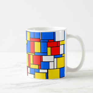 Mondrian Inspired Stil Red Blue Mönster Kaffemugg