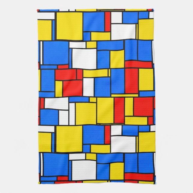 Mondrian Inspired Stil Red Blue Mönster Kökshandduk (Vertikal)