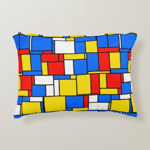 Mondrian Inspired Stil Red Blue Mönster Prydnadskudde