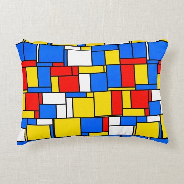 Mondrian Inspired Stil Red Blue Mönster Prydnadskudde (Framsidan)