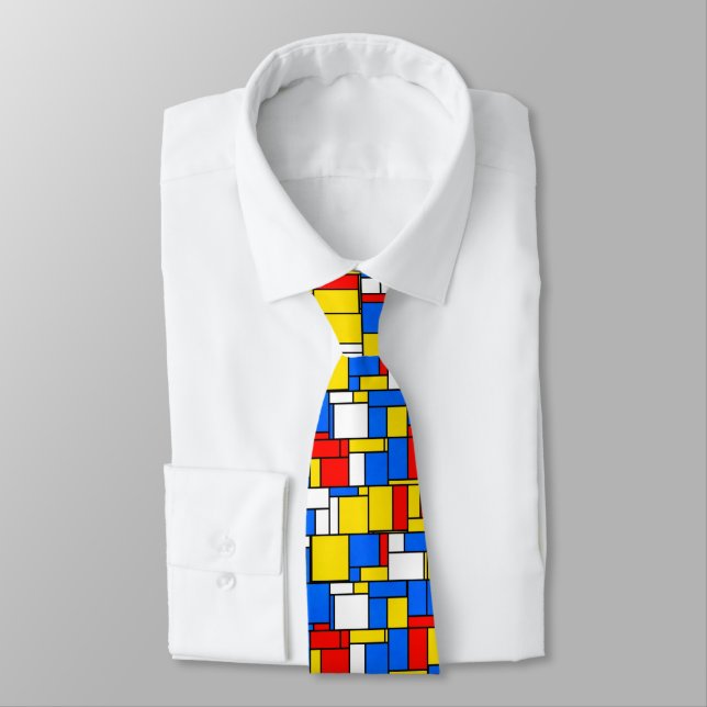 Mondrian inspirerade för blåttgult för stil det slips (Bunden)