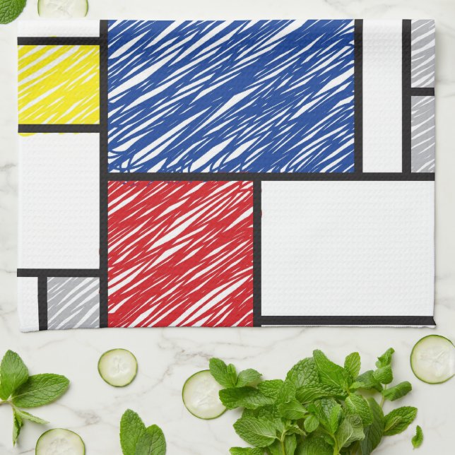Mondrian klotter Minimalistisk De Stijl Modern kon Kökshandduk (Vikta)