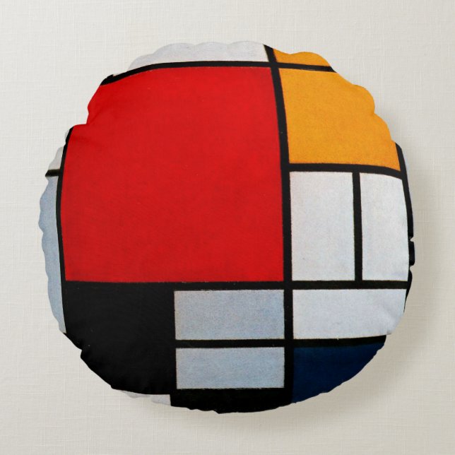 Mondrian - Komposition med stor röd plan Rund Kudde (Framsidan)