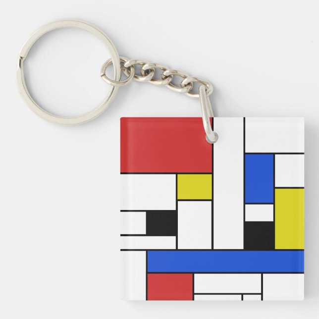 Mondrian Lines Square (dubbelhäftad) Nyckelring (Framsidan)