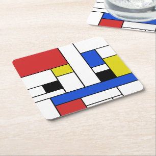 Mondrian Linjer Fyrkantiga Ölkuddar Underlägg Papper Kvadrat