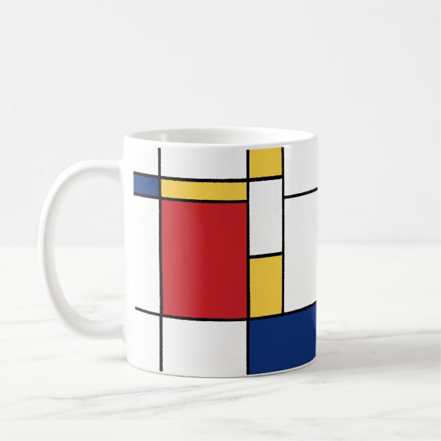 Mondrian Minimalist Abstrakt Art Primary Färg Kaffemugg (Vänster)
