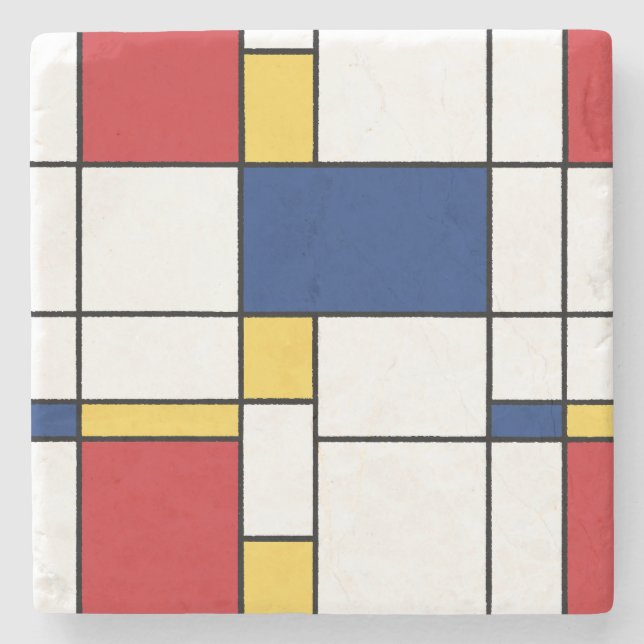Mondrian Minimalist Abstrakt Art Primary Färg Stenunderlägg (Framsidan)