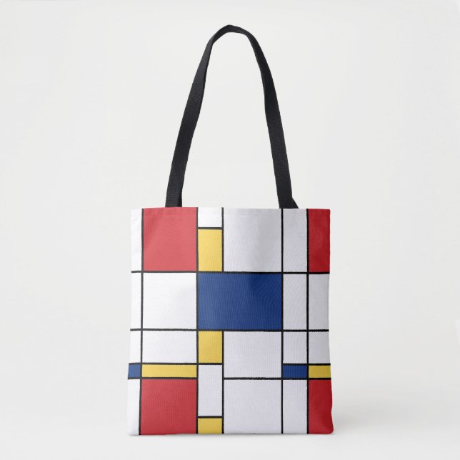 Mondrian Minimalist Abstrakt Art Red Blue-Gulten Tygkasse (Framsida)