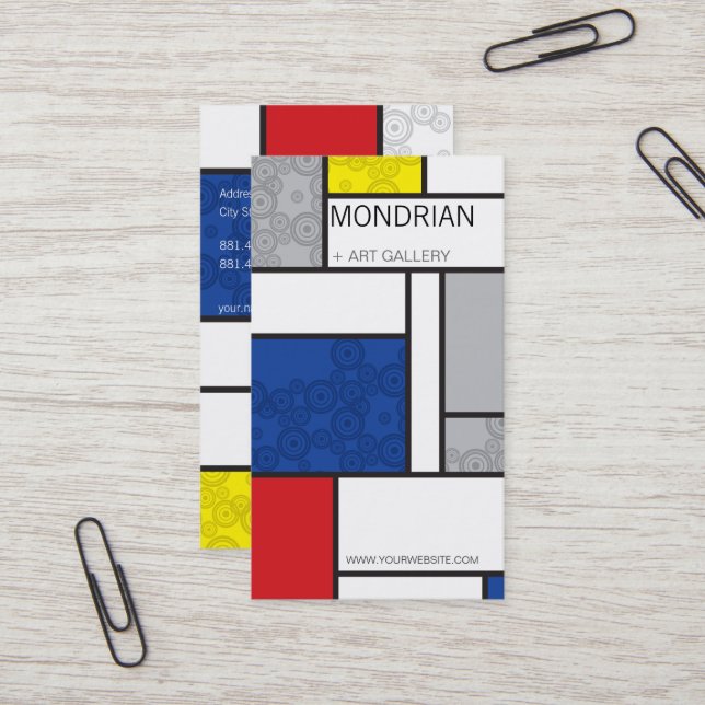 Mondrian Minimalist De Stijl Art Retro Circles Visitkort (Fram/Back In Situ)