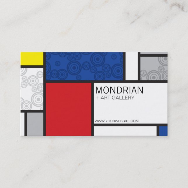 Mondrian Minimalist De Stijl Art Retro Circles Visitkort (Framsida)